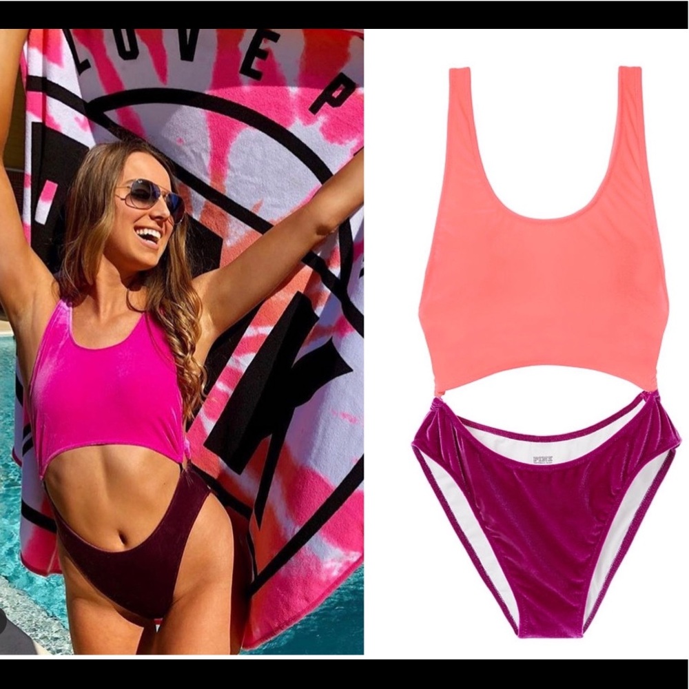 Medium PINK Velvet Cutout One Piece
